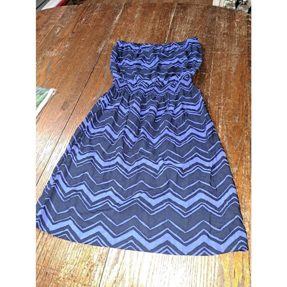 XS Gap Blue Black Sleeveless Elastic Chest Back Waist Casual Dress Sundress